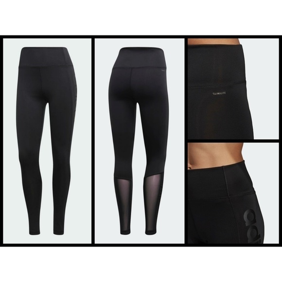 💕ADIDAS💕 Climalite Design 2 Move High Rise Logo Mesh Tights ~ Black Large NWT - Picture 6 of 15
